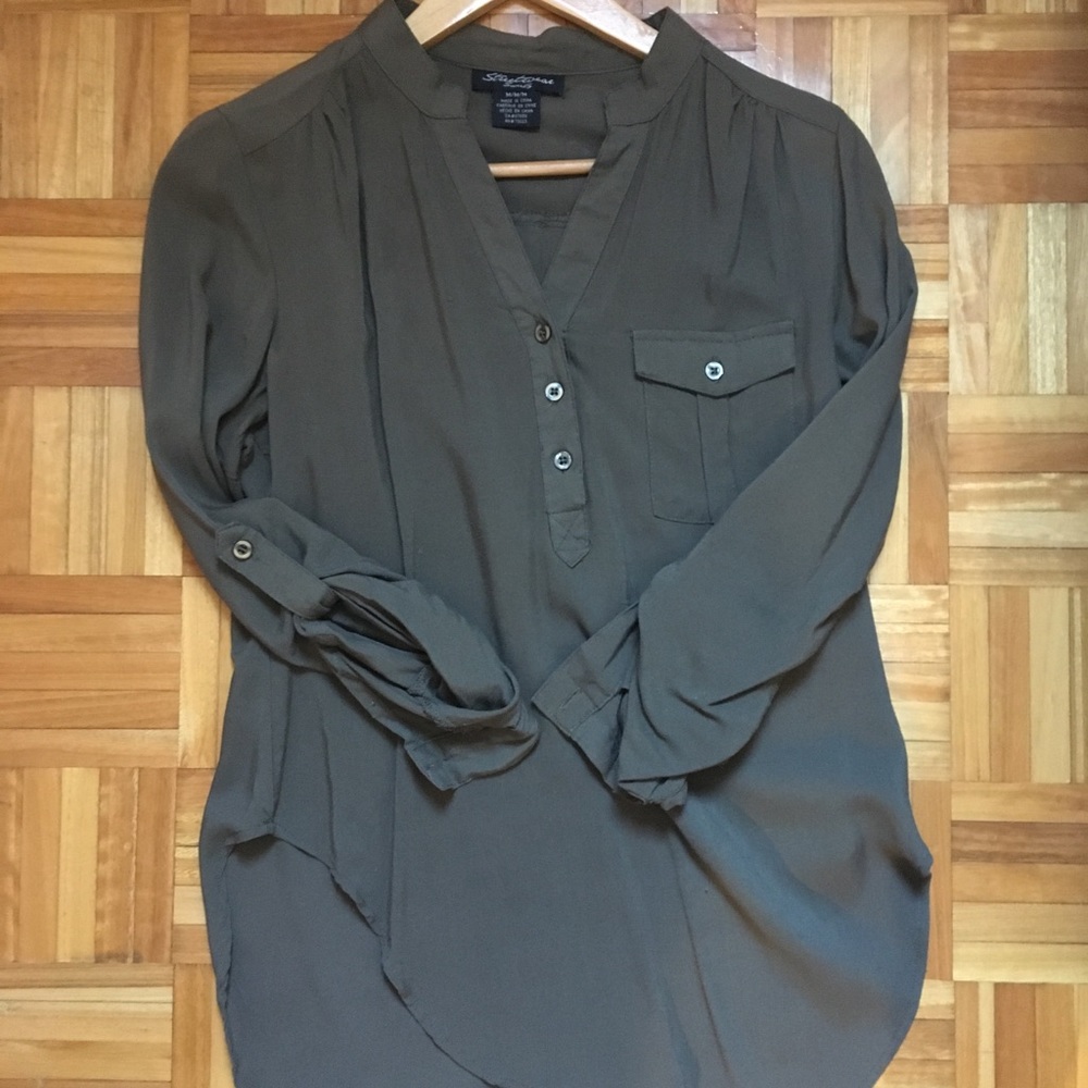 1/2 sleeve army green blouse